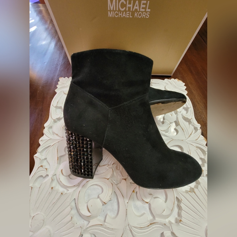 Michael Kors Suede Embellished Heel Bootues, Size 8.5